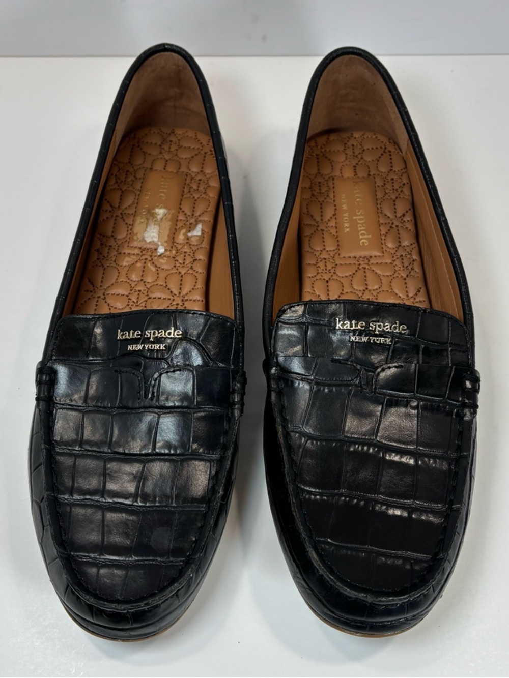 Kate Spade New York Women Loafers Black Croc Embossed Patent Leather Flat 10 B - Picture 3 of 8